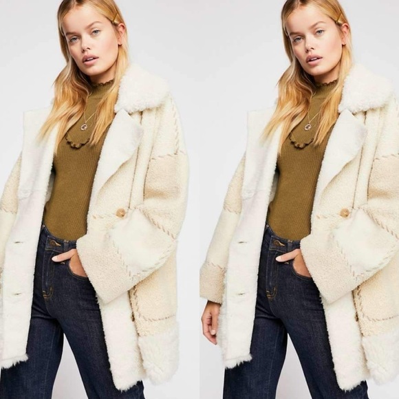 Free People Jackets & Blazers - Free People x Brenda Knight Patchwork Sherpa Coat